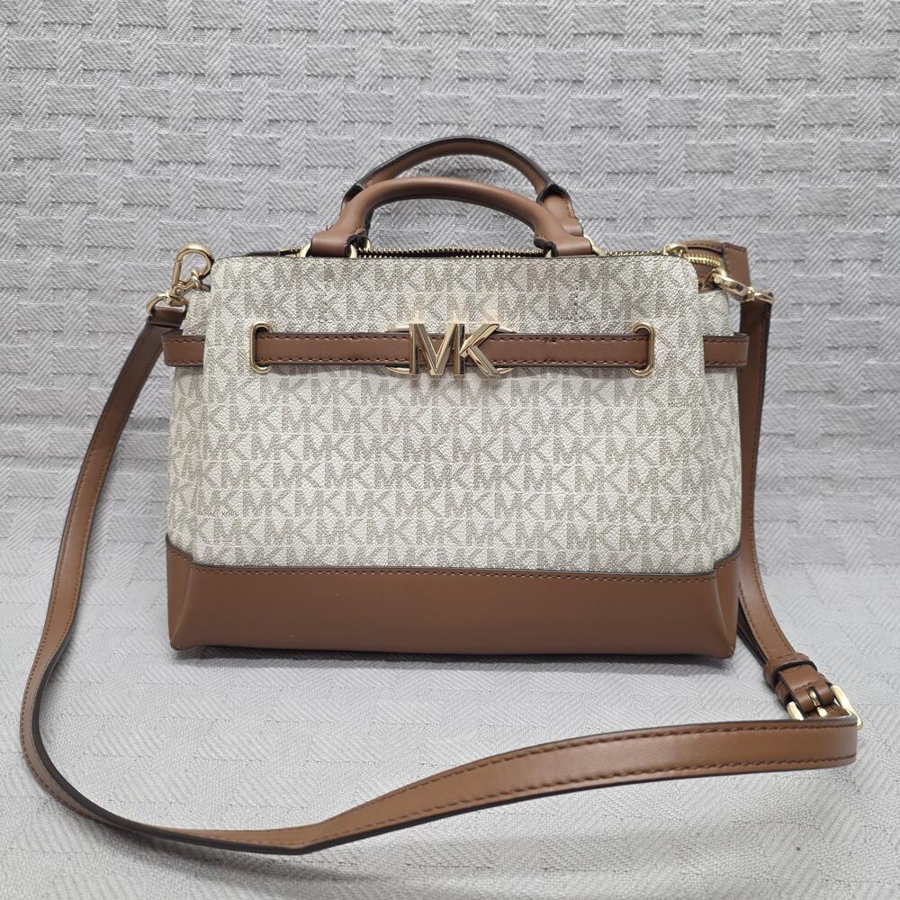 Michael Kors Reed Small Belted Satchel Bag Womens Small Brown Monogram